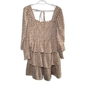 Byinn beige floral square neck tiered smocked dress womens XL boho fairy cottage